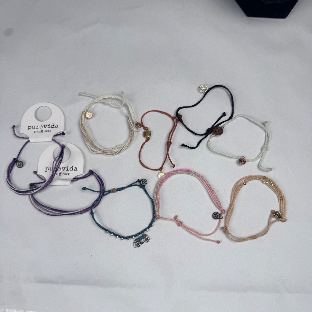 Pura Vida Adjustable Braclets Lot of 9 Peace VW Bus Sunflower